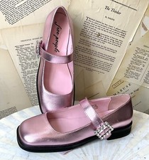 Free People Rumor Diamante Mary Jane Flat Metallic Pink Jeweled Buckle 6 NEW
