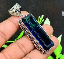 A+ Blue Tanzanite Gemstone Handmade 925 Sterling Silver Jewelry Pendant Sz-2.5''