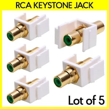 5 Pack RCA Keystone Jack Coupler AV Connector Wall Plate Insert w/ Green Center