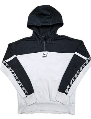 Puma XTG Quarter Zip Hoodie weiß schwarz Herren Gr. S Sportswear Retro Streetwear