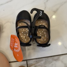 Wonder Nation Girls Black Ballet Flats Bow Accent Hook Loop Straps Size 3