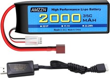3S T Plug Lipo Battery 11.1V 2000mAh 35C with USB Charging Cable for RC Car
