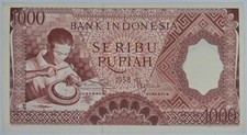 Indonesia Banknotes 1000 1.000 Rupiah 1958 Red 