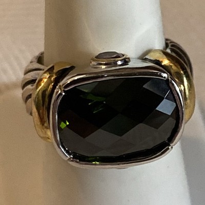 UTC Signed Sterling Silver Gold Dark Faceted Peridot Amethyst Ring Size 7.25