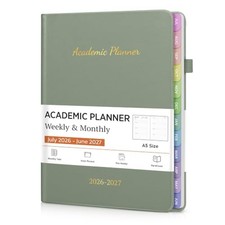 Academic Planner 2026-2027, July 2026 - June 2027 with Colorful Tabs Green