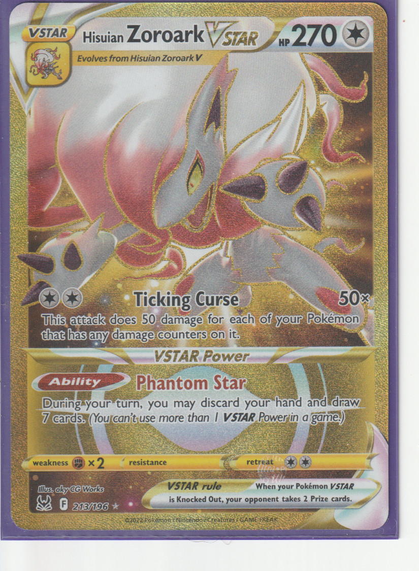 Pokemon tcg SWSH11: Lost Origin Hisuian Zoroark VSTAR (213) (Secret) Near Mint