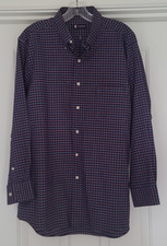 Chaps Navy Blue Plaid Long Sleeve Oxford Shirt Button Up Size L 16/16.5-32/33 