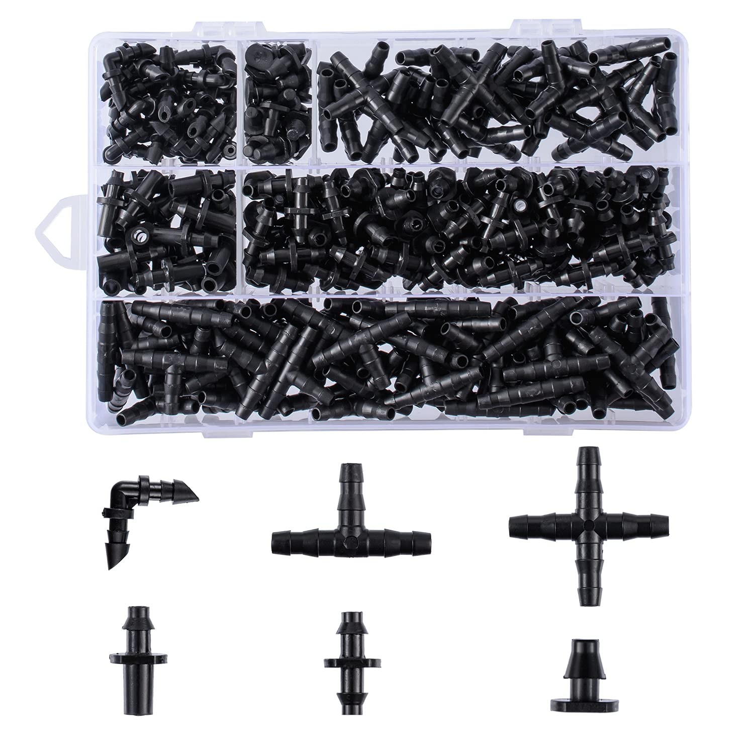 280 Pcs Barbed Connectors Irrigation Fittings style 1, black|grey|white