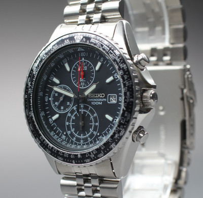 Vintage 1996【 Exc+5 New Band 】 Seiko Flightmaster 7T92-0CF0 Black Men's Qz Watch