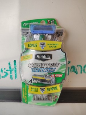 Schick Quattro- 3 pack  4-Blade Titanium Disposable Razor + 1 Hydro 5 NOS - Disc