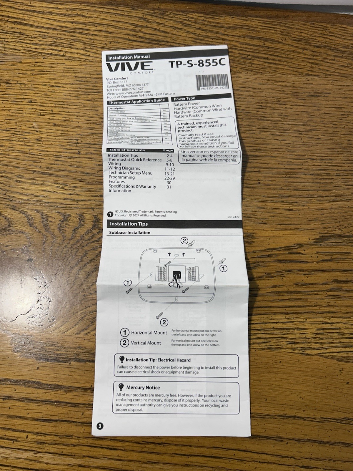 Vive Comfort TP-S-855C Residential/Commercial Thermostat 7-Day Programmable New