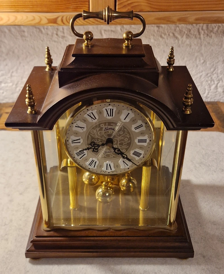 Koma Tisch Kamin Uhr Germany Drehpendel Messing Holz Glas top Funktion/Zustand - Bild 3 von 4