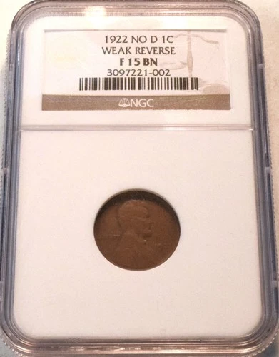 1922 no D Weak Reverse 1C NGC F 15 Lincoln Cent, Better Date FINE+ Penny Coin
