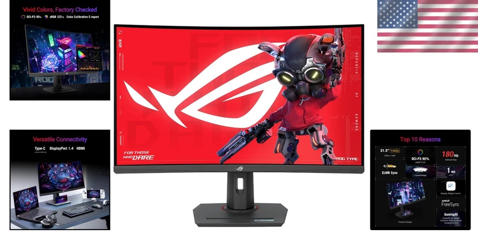 32-Inch QHD Curved HDR Monitor - 180Hz, 1ms Response, Extreme Low Motion Blur - Image 2 of 4