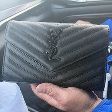 Saint Laurent Envelope Wallet - Black Solid with YSL Logo, Women One Size