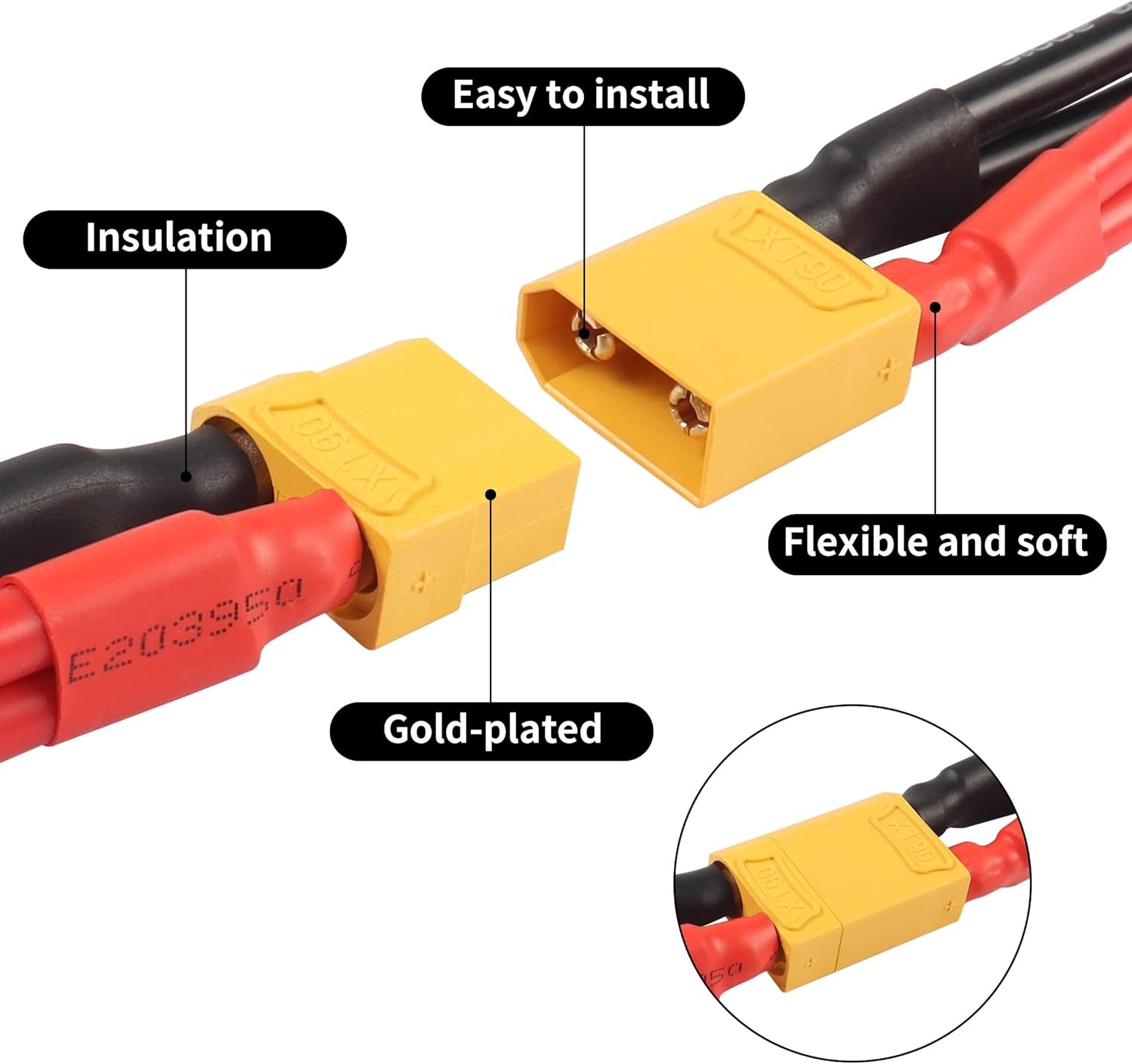 1 Pair XT90 Parallel Y Splitter Battery Connector 10AWG XT90 1 to Dual