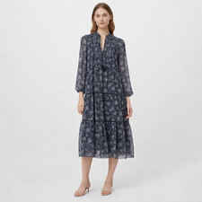 Lucky Brand Dress Womens  Blue Floral Tiered Midi Chiffon Long Sleeve Boho