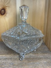 Brilliant Cut Crystal Tri-Footed Candy Dish Or Compote with Lid, Vintage