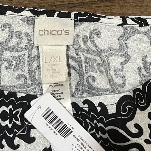 Chico's  Size L/XL Black White Poncho Fringe NWT - Picture 7 of 7