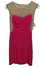 AQUA ~ Red Jersey Beaded Illusion Mesh Sheath Party Dress 0 NEW $168