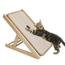 Adjustable Height Tilted Natural Wood Vertical Sisal Cat Scratcher Ramp