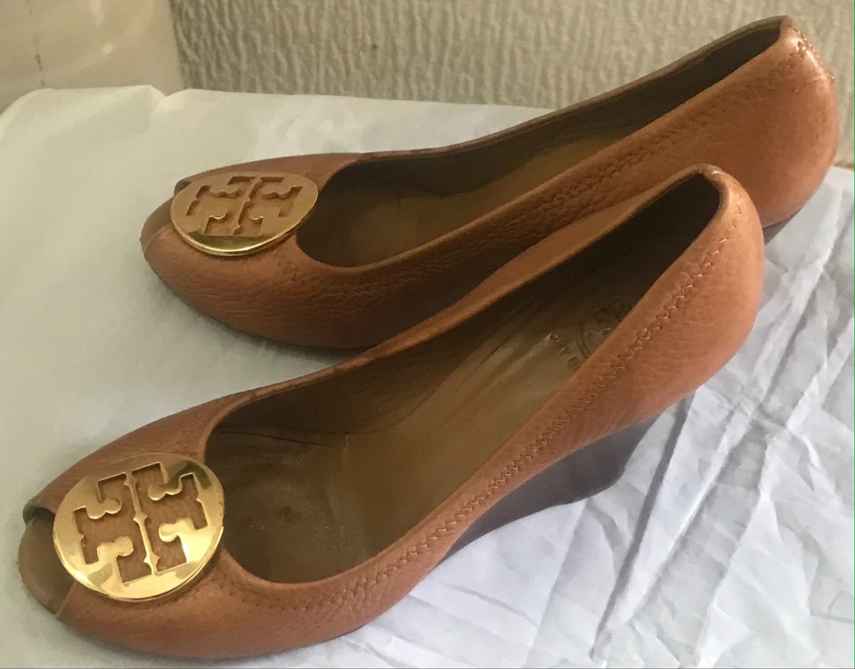 Tory Burch Selma Brown Leather Wedge Peep Toe Shoes UK 6 - Image 3 of 4