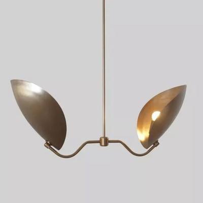Mid Century Modern Brass Petal Chandelier 2-Light Pendant | Italian Inspired