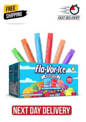 Fla-Vor-Ice Assorted 6 Fruity Flavors Ice Pops 1.5 oz 100 count Fast Shipping