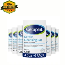 CETAPHIL Gentle Cleansing Bar Soap Nourishing Dry Sensitive Skin 4.5oz, 6-Pack