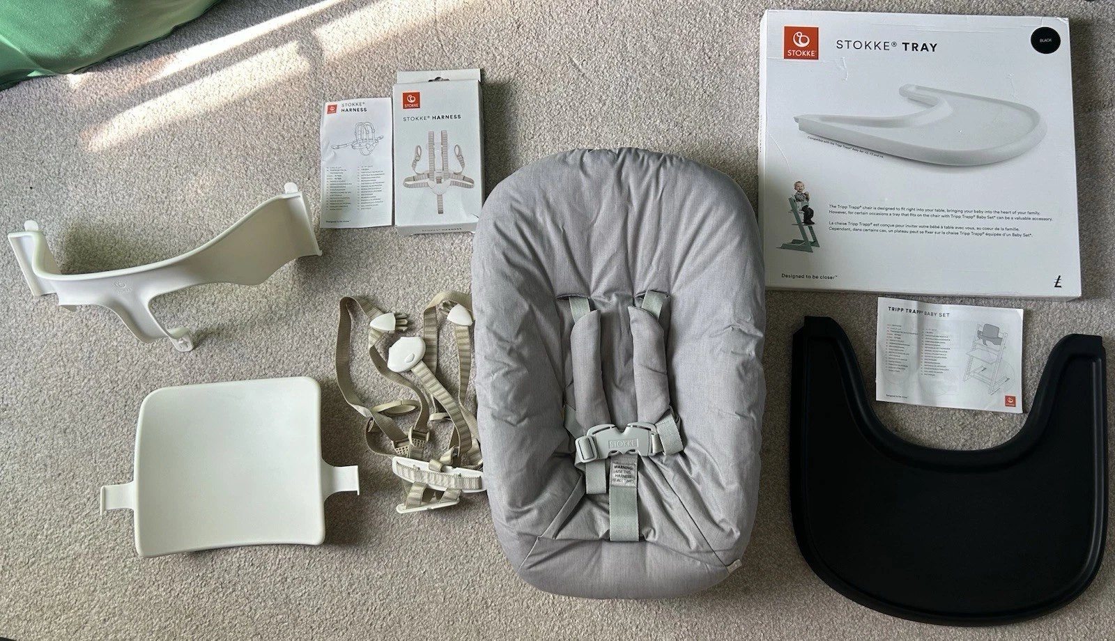Stokke Tripp Trapp Newborn Set + Baby Set + Black Tray + Harness Bundle Grey
Opens in a new window o