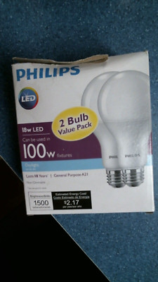 Philips 53176, 18W LED Daylight General Purpose A21 Light Bulbs, Pack of 2, FS