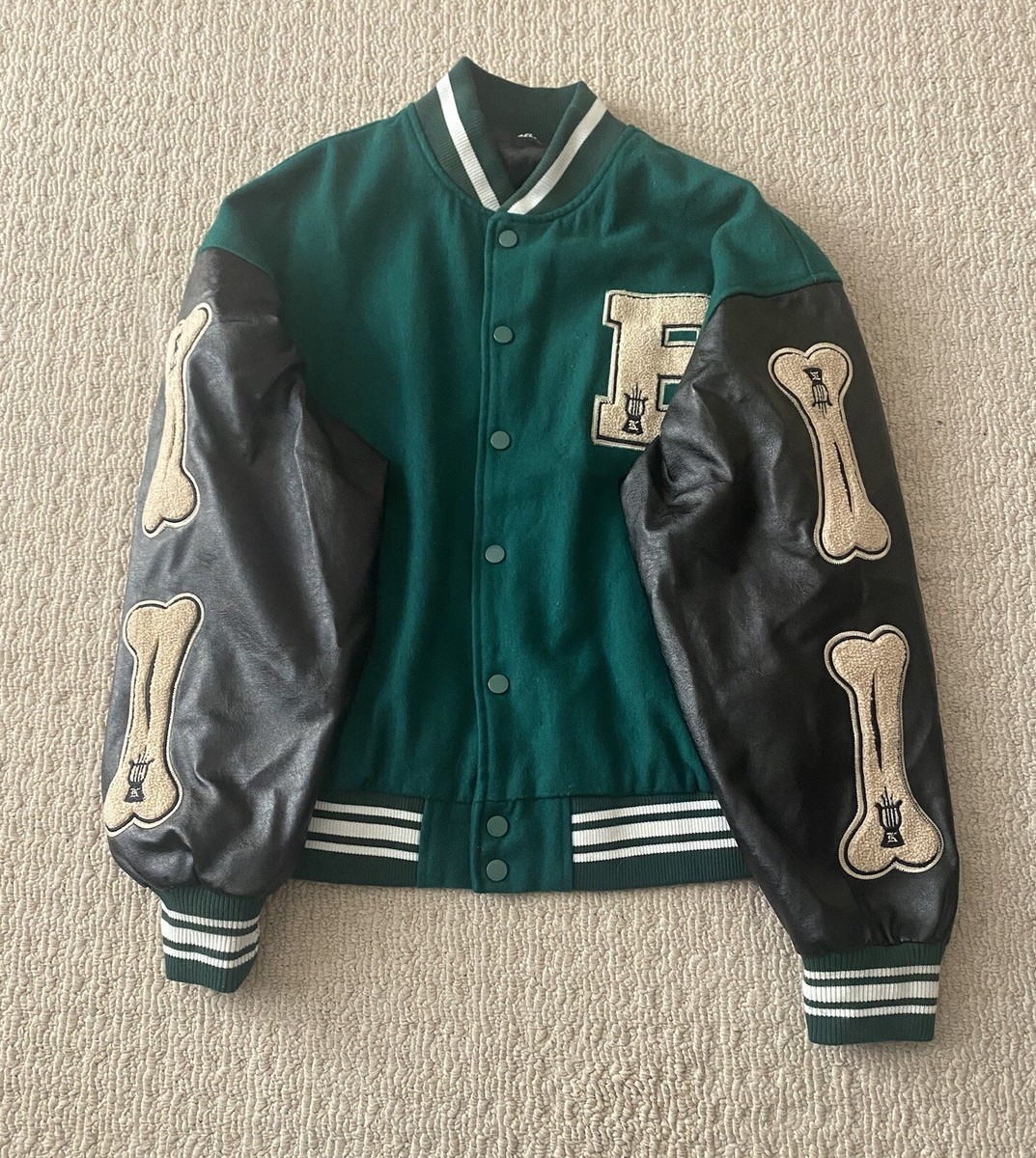 Faux Leather Sleeves Green Leather Varsity Jacket Aelfric Eden