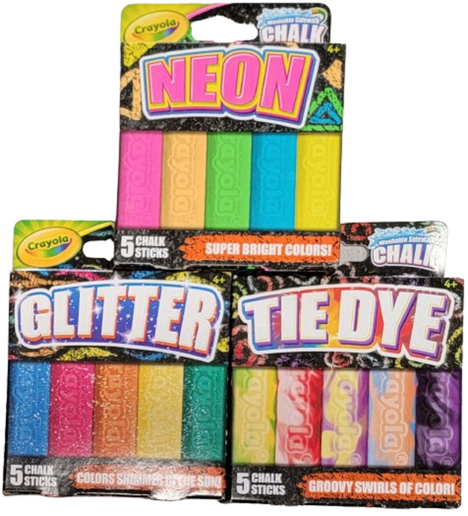 3-Pack Crayola Neon, Glitter & Tie Dye Sidewalk Chalk! Washa