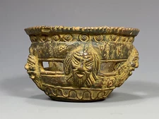 Neo Classical Roman Style Pottery Bowl w/ Theater Mask Decor signed ca. 20th c.