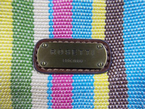 Rosetti Multicolor Striped Purse Handbag Brown Faux Leather Trim Double Handles - Picture 3 of 15
