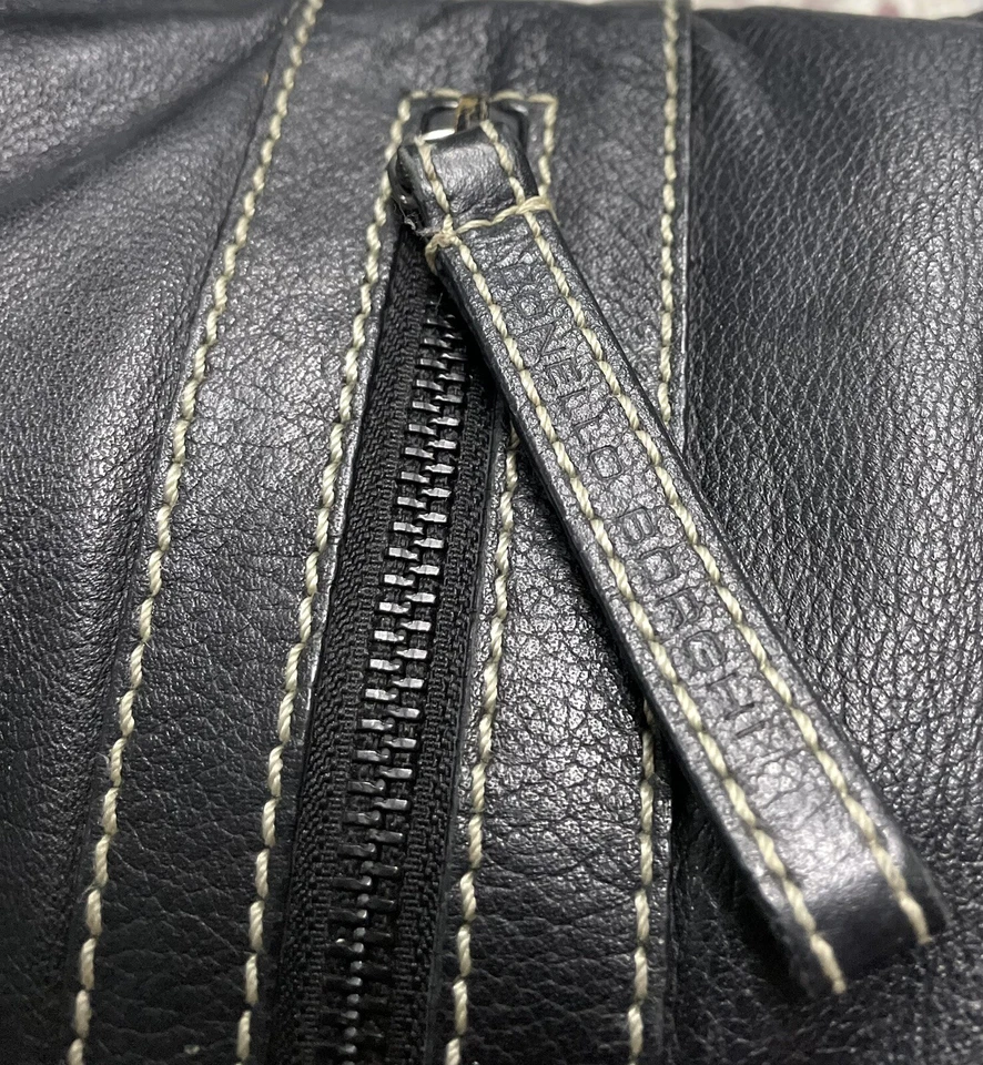 Leonello Borghi Black Leather Purse Shoulder Bag Zip Pockets - Image 2 of 4