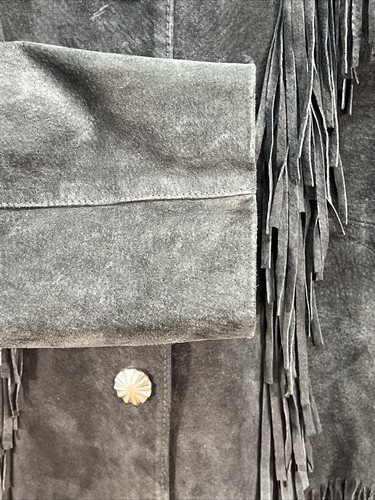 Cripple Creek Black Suede Leather Fringe Women's L Large Lined Jacket - Picture 5 of 9