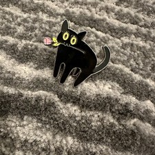 Black Cat Enamel Pin Pink Rose Scared Cute Kitten Funny Gift Cat Lady New