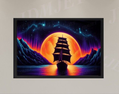 Burning Sunset World's Edge Dark Seascape Wall Art Print for Home Office Decor