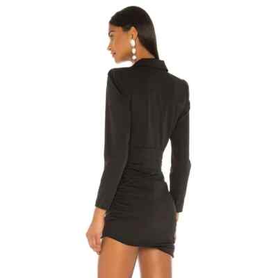black ruched blazer dress boohoo Women's Tailored Structured Wrap Detail Blazer Dress