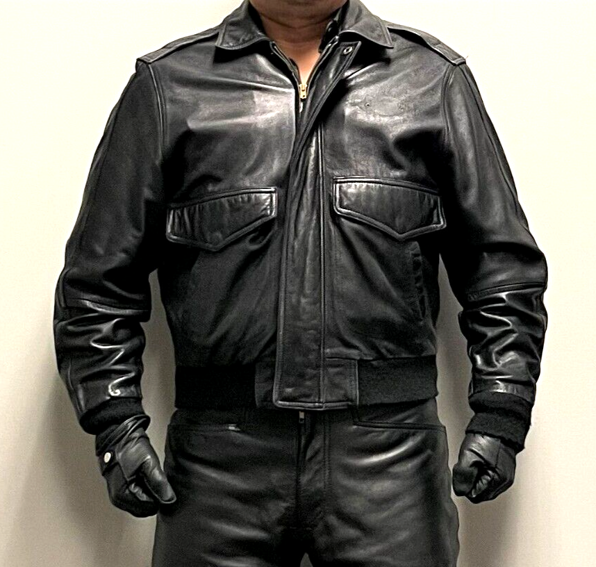San Diego Leather Factory A2 Black Leather Bomber Jacket 42 San Diego Leather Factory A2 Black Leather Bomber Jacket 42