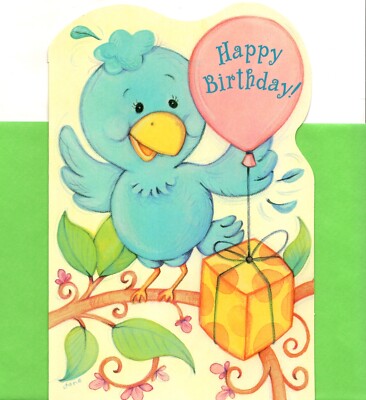 Happy Birthday Chirp Chirping Bluebird Bluebirds & Balloon Greeting Card 