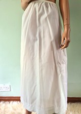 Vintage 12 14 White Nylon Long Under Skirt Petticoat Half Maxi Slip