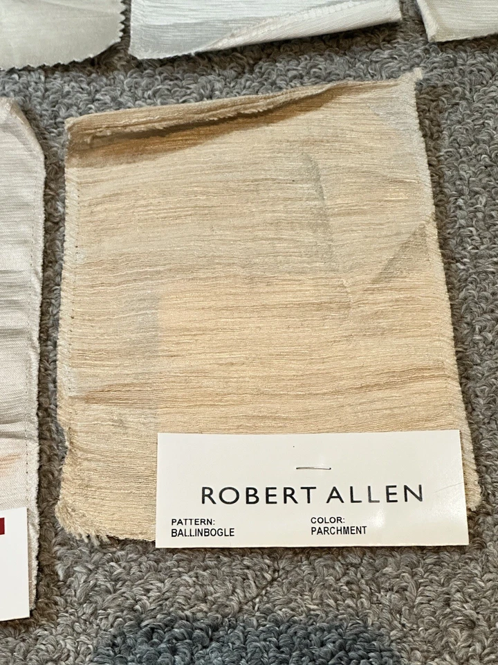 Lote de 8 restos de muestra de tela Robert Allen neutros crema lino blanco artesanías Foto 3 de 4