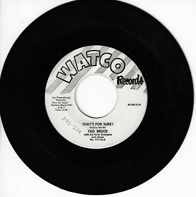 TAD BRUCE THAT'S FOR SURE/I REMEMBER IT ALL TOO WELL USED 45RPM 7'' VG  WLP PR0MO