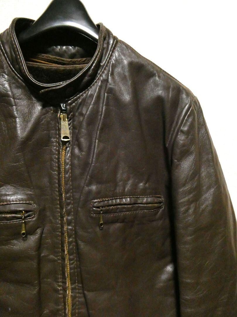 BROOKS Single Leather Riders Motorcycle Jacket Men Size 44 dark