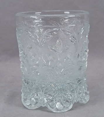 19th Century Continental Pressed Flint Glass Floral Scrollwork Tumbler C.1840s