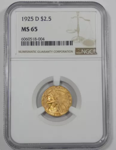 1925-D GOLD Indian Head $2.50 Quarter Eagle CERTIFIED NGC MS 65