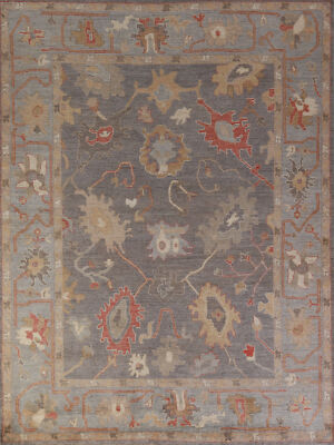 Vegetable Dye Oushak Turkish Hand-knotted Wool Rug for Living Room 8x10 ft