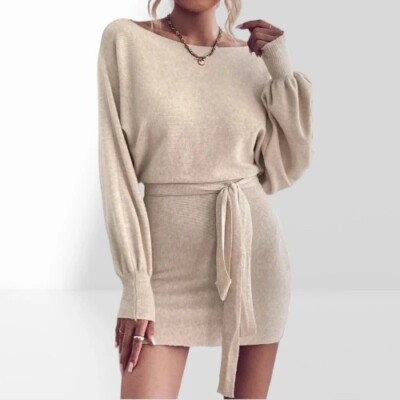 batwing bodycon dress Solid Color Batwing Sleeve Fitted Waist Elegant Midi Dress